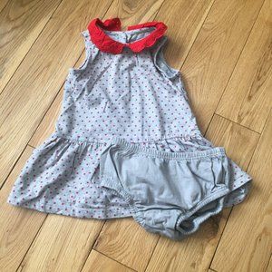 Baby GAP Grey and Red Dress with matching bloomer